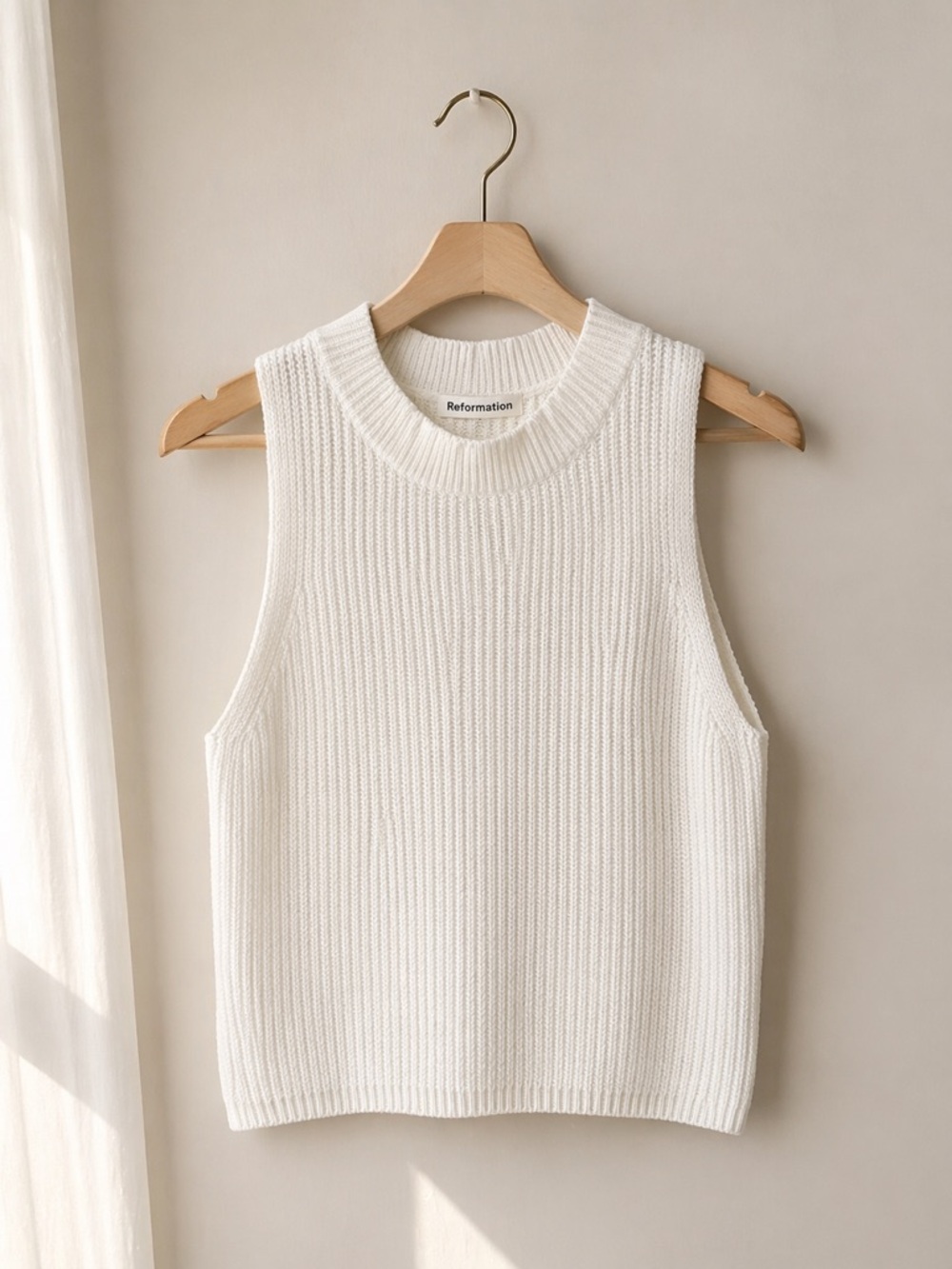 Reformation White Sleeveless Knit Sweater Top S Mock Neck  Tank Minimalist